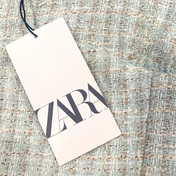 ZARA Tweed Textured Lined Crop Top Blue Subtle Silver Streaks NWT XS - Picture 4 of 7